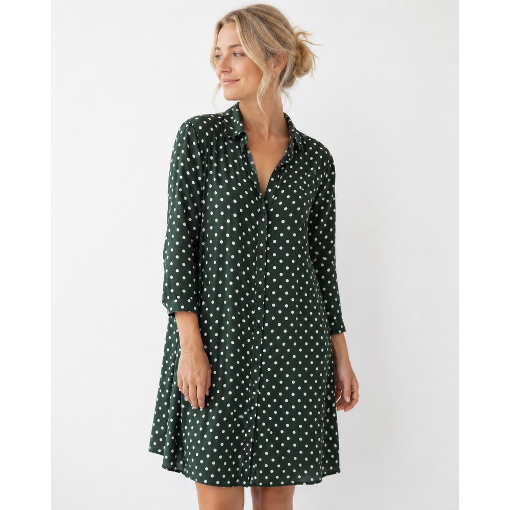 Mads Norgaard Polka Dot Shirt Dress Womens 36 S Flowy Minimalist Scandi Nordic‎